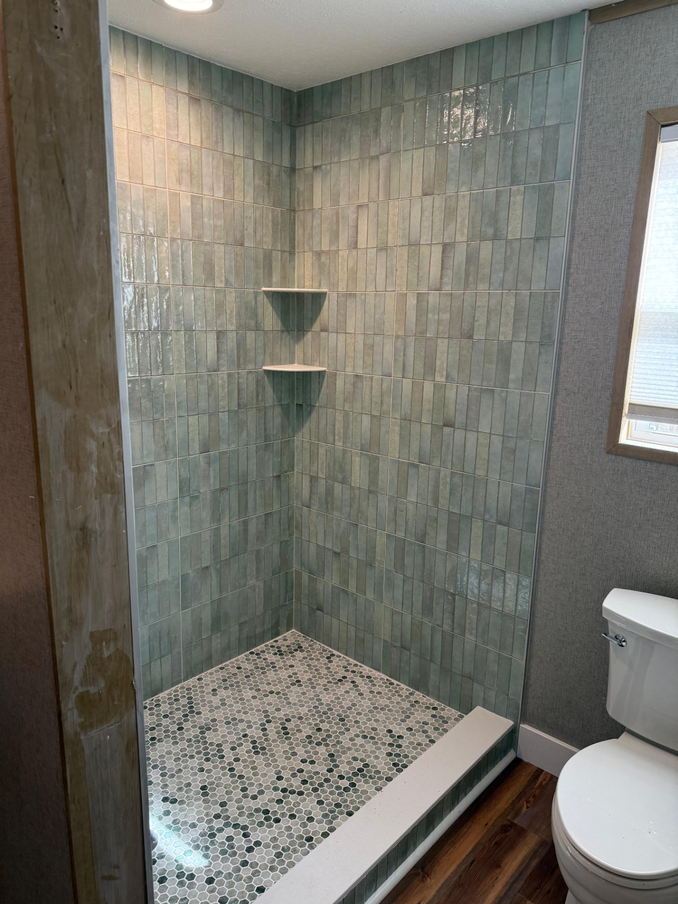 Tile installation in progress