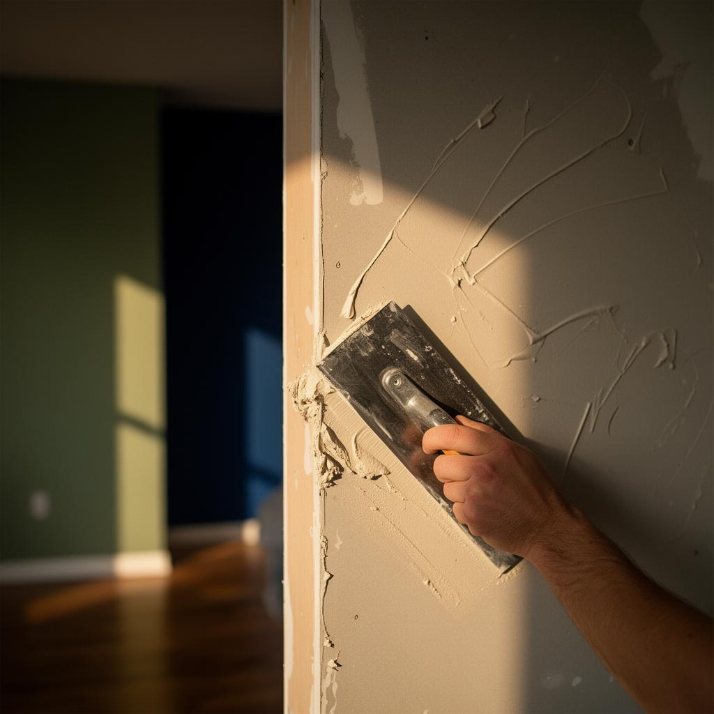 Freshly finished smooth drywall wall with soft natural light